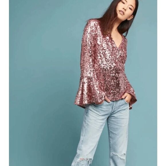 Anthropologie Moulinette Soeurs size 6 pink sequined long sleeve top - Picture 4 of 7